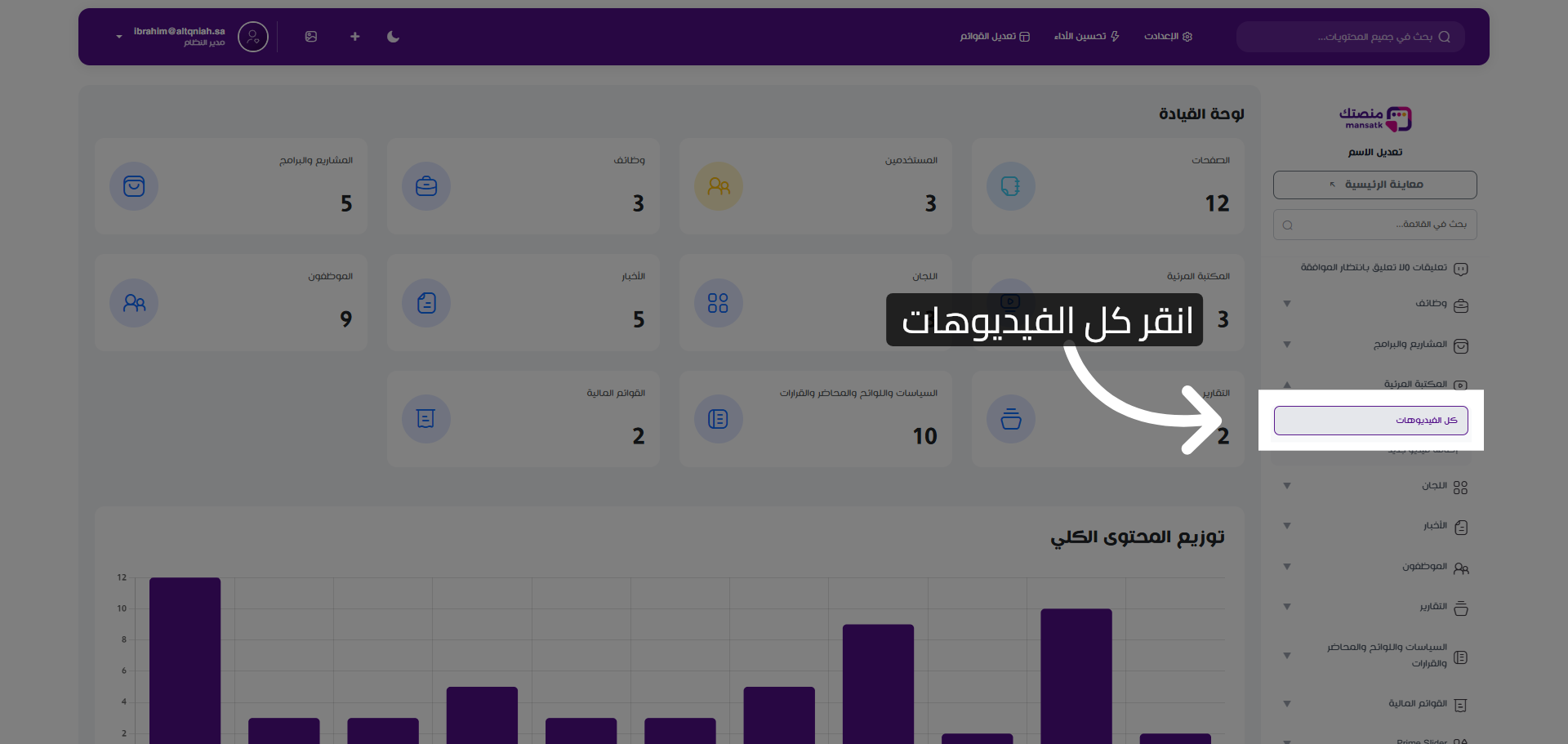 الوصول إلى قسم كل الفيديوهات