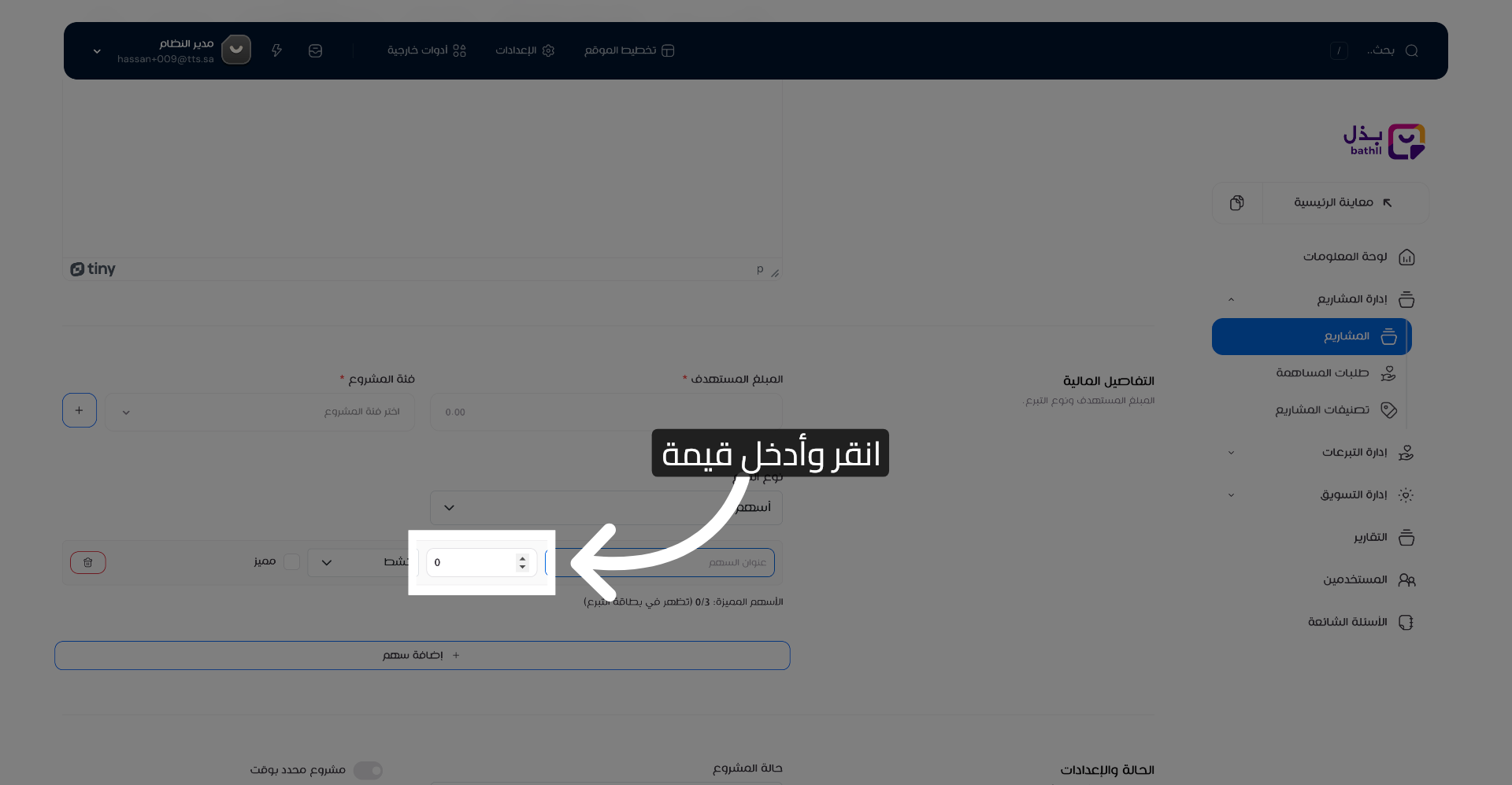 إدخال قيمة السهم