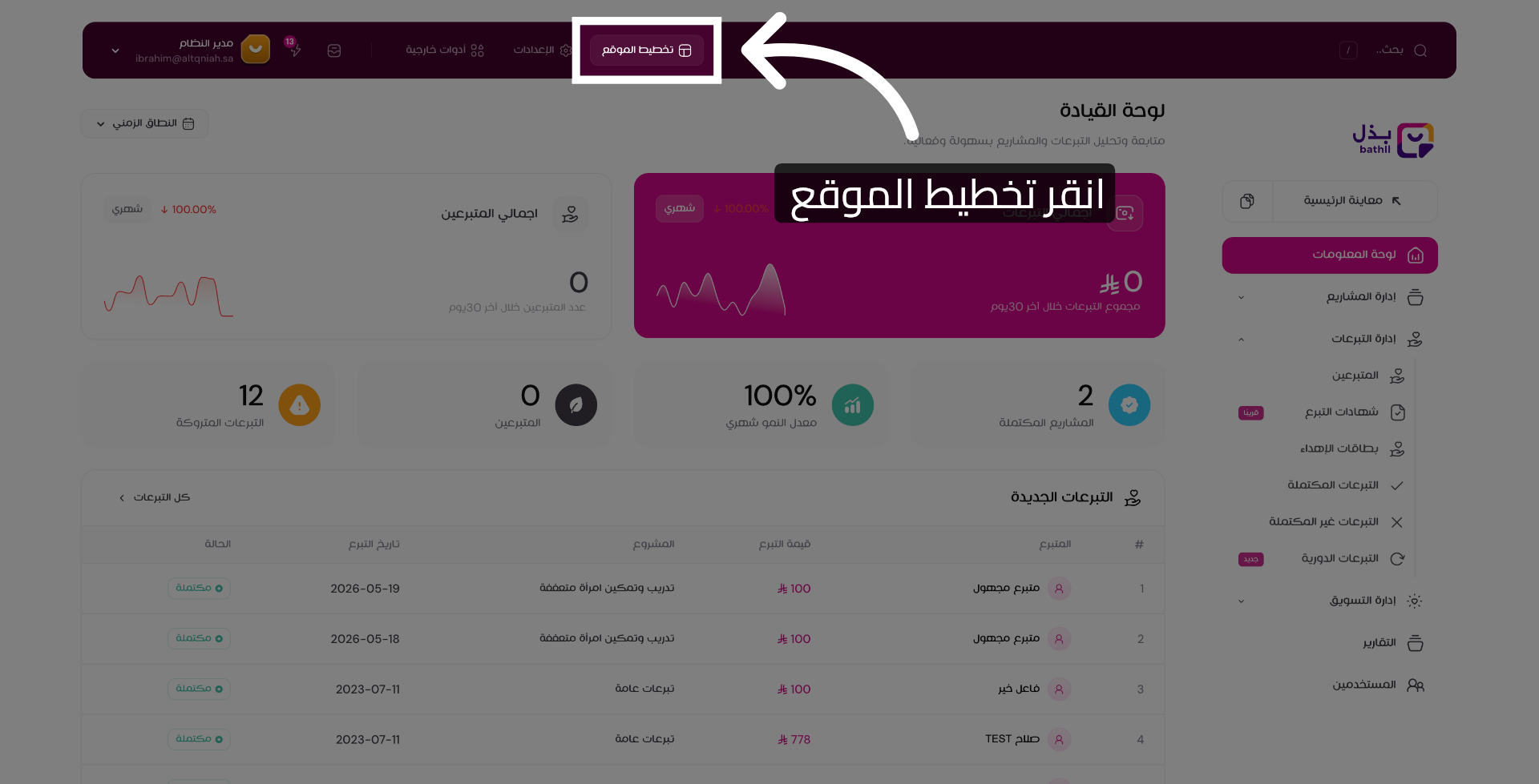 الوصول إلى تخطيط الموقع