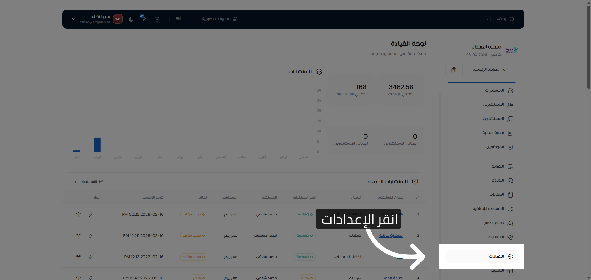 الوصول إلى إعدادات لوحة التحكم